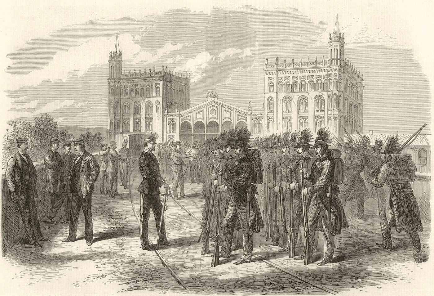 Austro-Prussian War: Austrian Jägers. Northern railway station, Vienna 1866